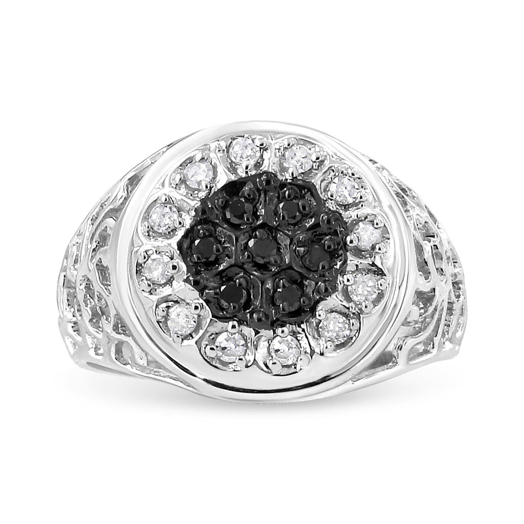 .925 Sterling Silver 1/4 Cttw White and Black Treated Diamond Halo