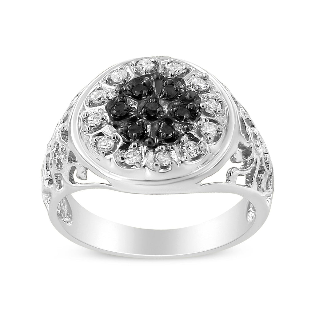 .925 Sterling Silver 1/4 Cttw White and Black Treated Diamond Halo